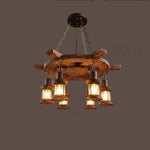 Lustre industriel rétro en bois massif gouvernail 
