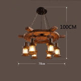 LUSTRE INDUSTRIEL RÉTRO EN BOIS MASSIF GOUVERNAIL